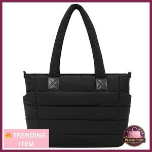 Puffer Tote Bag Large Quilted Handbag with Zipper for Work Travel